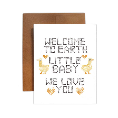 CROSS STITCH WELCOME TO EARTH LITTLE BABY Greeting Card