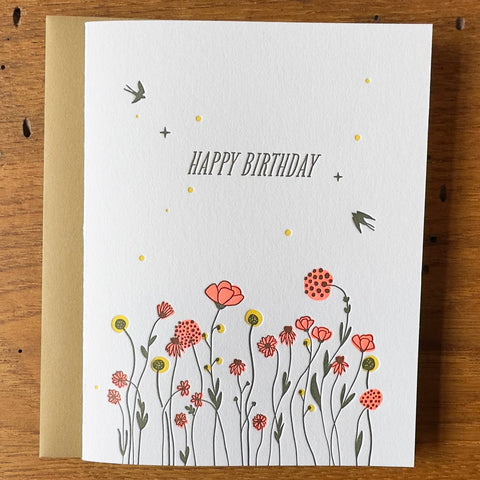 Happy Birthday Wildflowers Letterpress Card