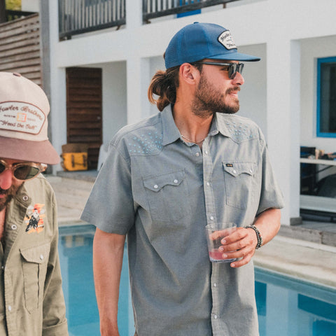 HOWLER BROTHERS Crosscut Deluxe Shortsleeve Shirt, Beams: Blue Spruce