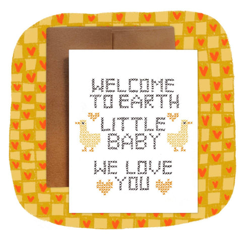 CROSS STITCH WELCOME TO EARTH LITTLE BABY Greeting Card