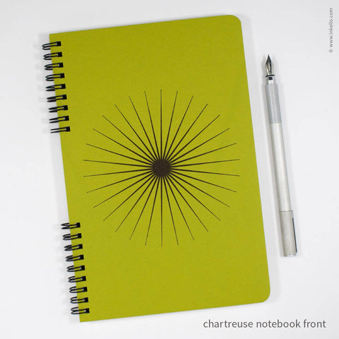 Big Burst Spiral Notebook with Chartreuse Cover + Black Ink: Blank