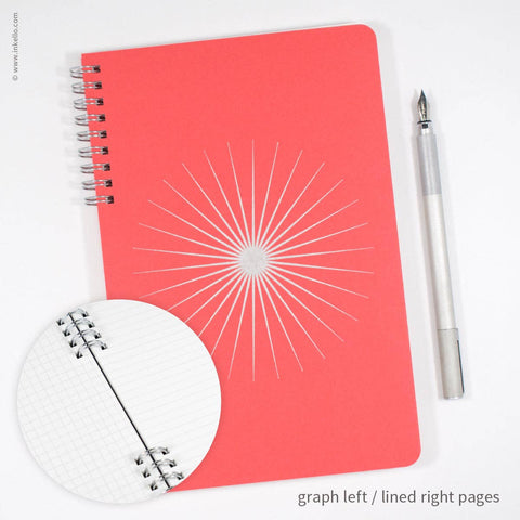 Big Burst Spiral Notebook with Coral Cover and Silver Ink: Blank