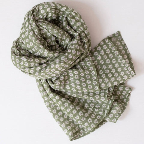 Uma Olive Block Printed Scarf