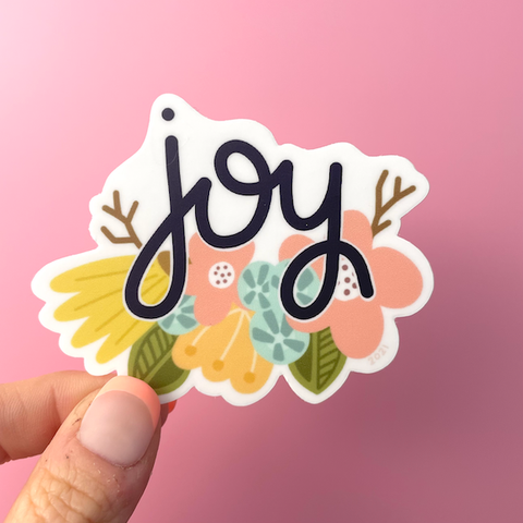 Joy,  Floral Vinyl Sticker