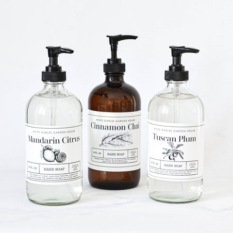 Liquid Hand Soap 16 oz. | Made In USA: Amber / Lavender Woods, Glass Jar