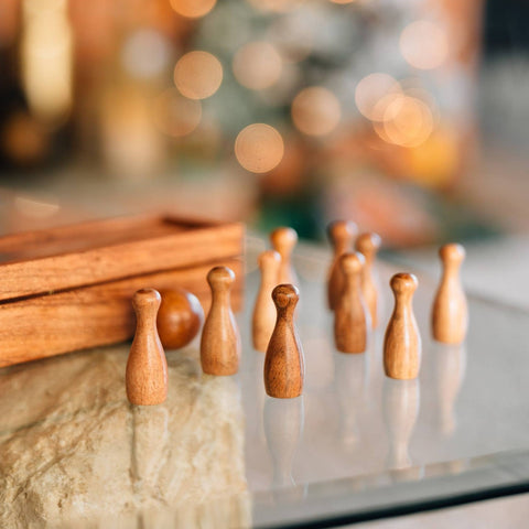 Table top wooden bowling set game