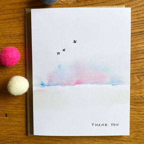 Thank You Blues and Pink Sky with Letterpress Birds