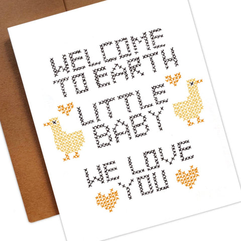 CROSS STITCH WELCOME TO EARTH LITTLE BABY Greeting Card