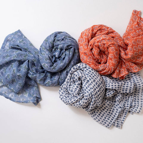 Navy Dot Block Printed Scarf