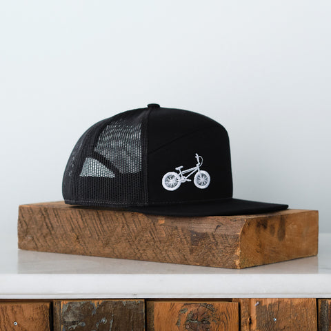 BMX Bicycle Youth 7 Panel Trucker Cap, Black Mesh Snapback