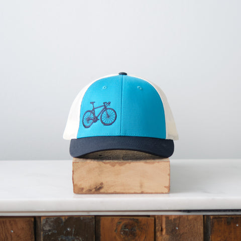 Road Bike Low Profile Trucker Cap, Navy Aqua