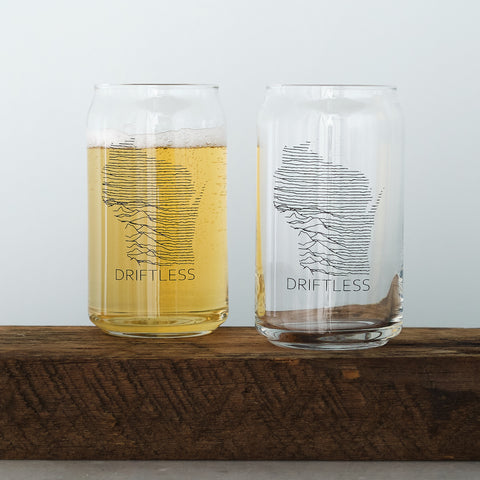 Driftless Wisconsin Can Glassware, screen printed tumbler