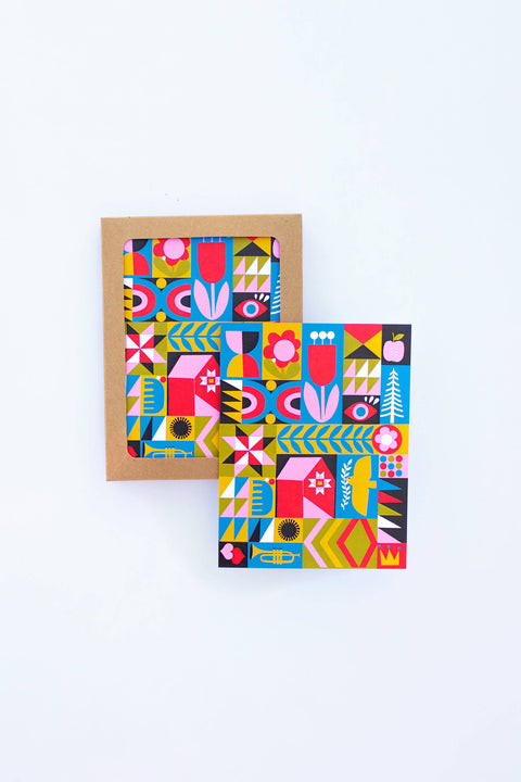 Blank/Quilt Squares with trumpet Greeting Card