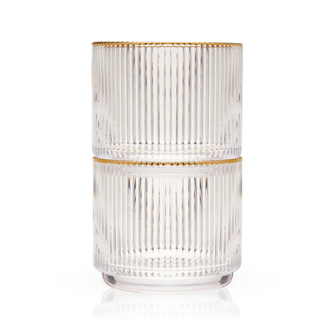 Meridian Crystal Gold Rimmed Lowball Tumblers, Set of 2