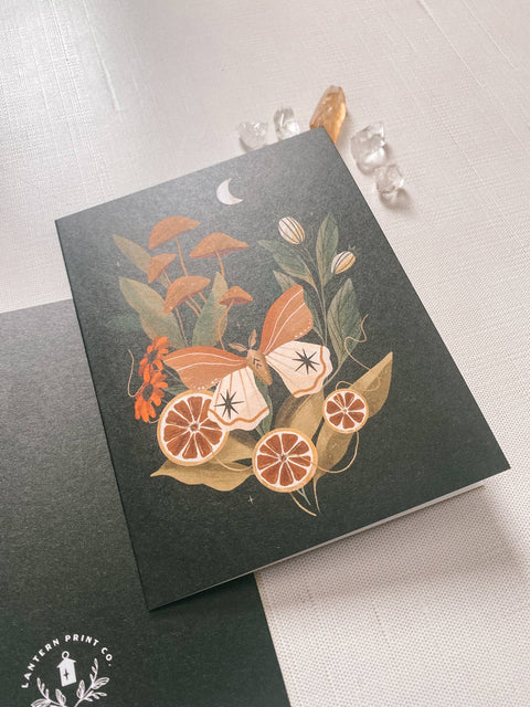 Moth and Mushrooms Greeting Card
