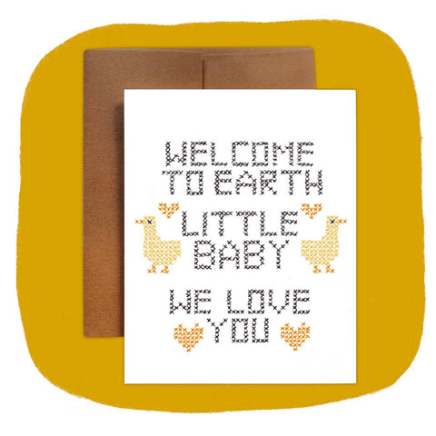 CROSS STITCH WELCOME TO EARTH LITTLE BABY Greeting Card