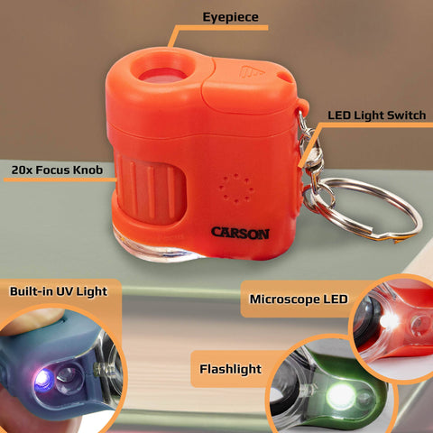 Mini 20x LED Microscope (Orange), Science Learning for Kids