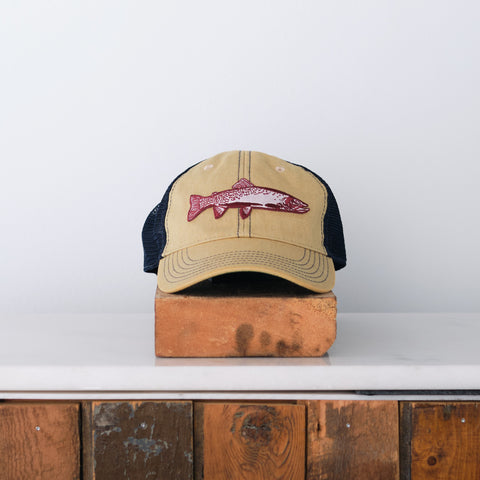 Trout Fish Patch Snap back, Navy Khaki