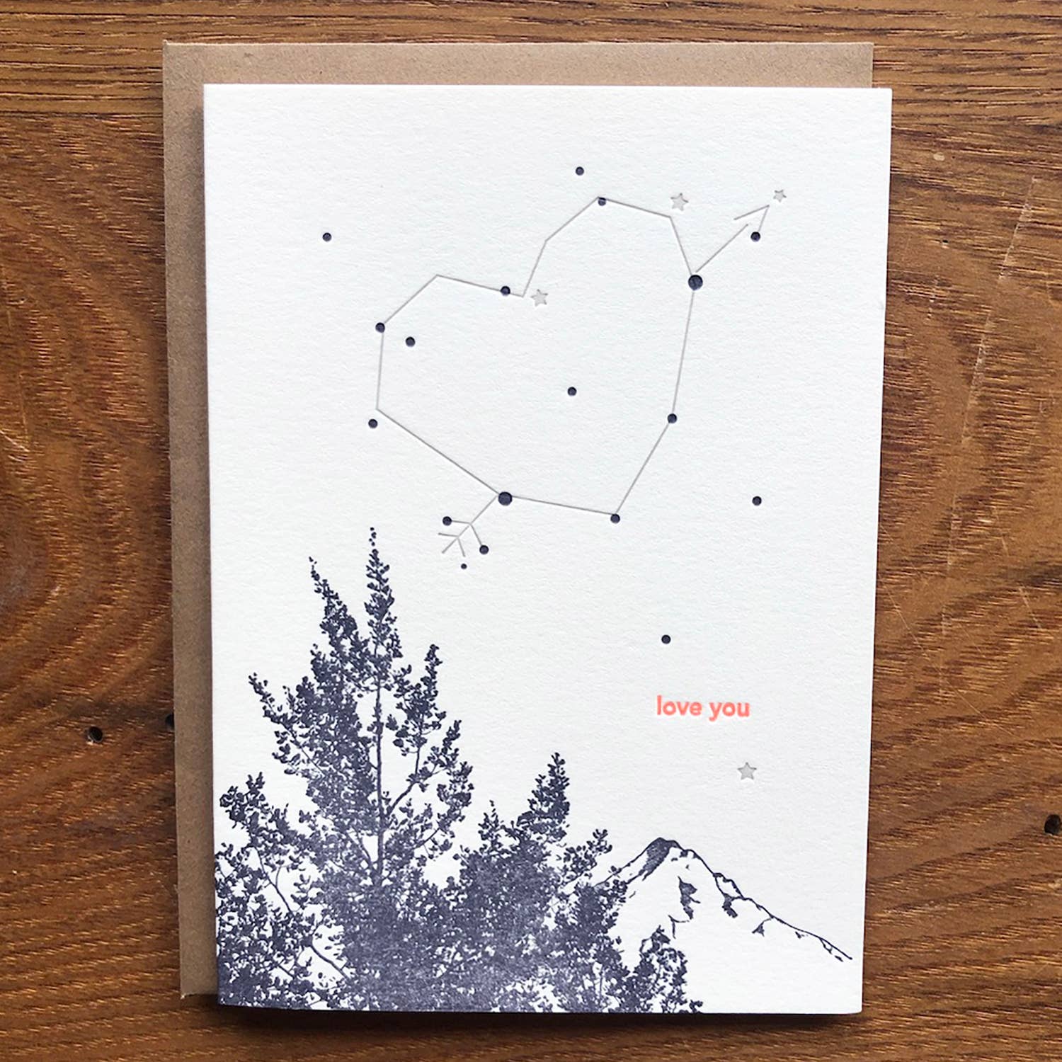 Love You Constellation Heart Letterpress Card