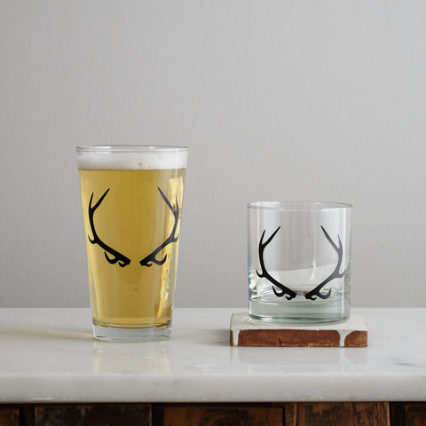 Matte Black Antler Glassware, Rocks and Pints