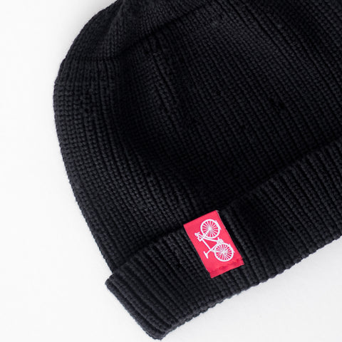 Fisherman Beanie, Vital Bicycle tag, Black beanie