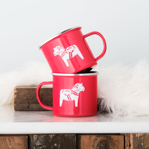 Dala Horse printed enamel mug, Red