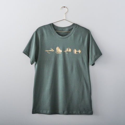 Men's Fly Fishing T-shirt, Pine and Gold - Final Sale