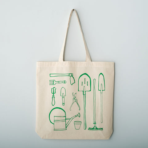 Gardening Tools eco tote - screen print natural bag