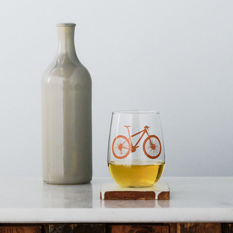 Mountain Bike Stemless Wine Glass