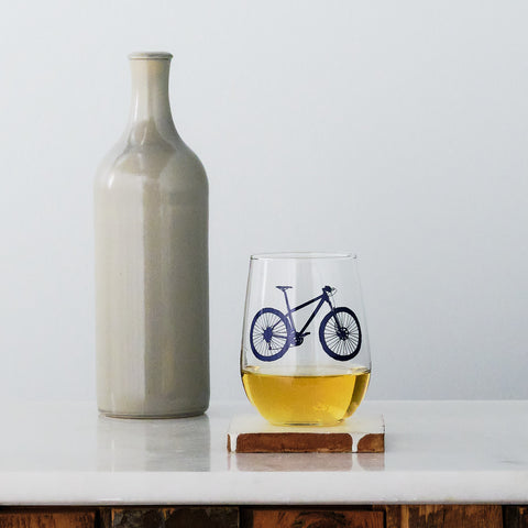 Mountain Bike Stemless Wine Glass