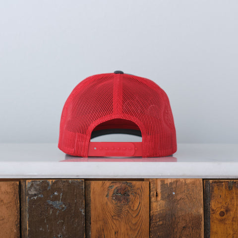 Mountain Bike Low Profile Trucker Cap, Red and Charcoal