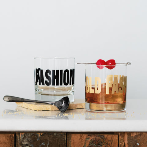 Old Fashioned Typography Rocks Glasses