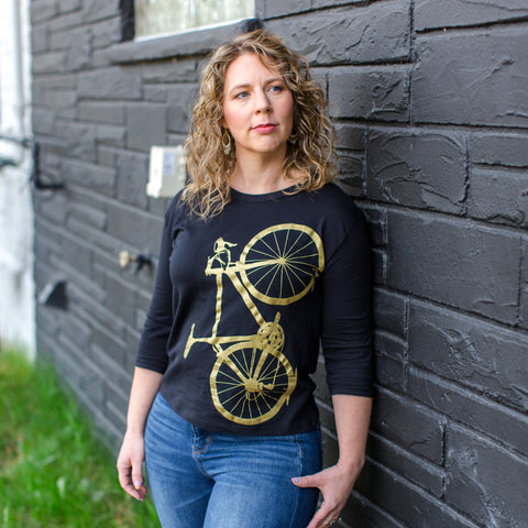 Final Sale: Women's Bicycle graphic Tee, 3/4 Sleeve organic cotton boxy shirt