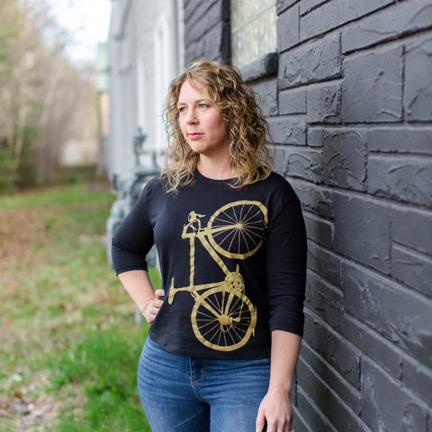 Final Sale: Women's Bicycle graphic Tee, 3/4 Sleeve organic cotton boxy shirt