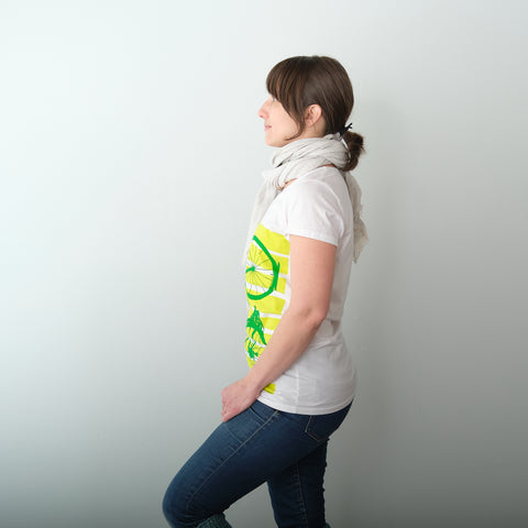 Women’s Road Bike V-neck tee, Green and Citron - Final Sale