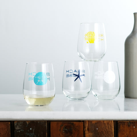 Beach House Stemless Wine Glasses