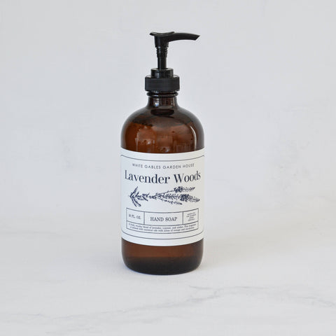 Liquid Hand Soap 16 oz. | Made In USA: Amber / Lavender Woods, Glass Jar