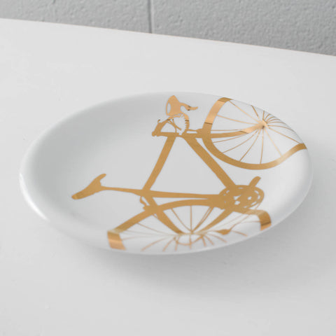 Gold Bicycle Dinner Plate, 22K Mirror Gold