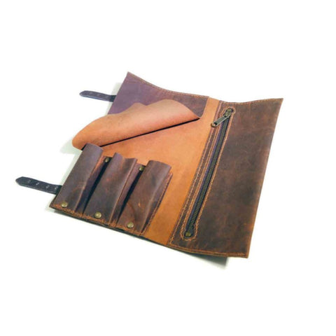 Brown Leather Three Knife Sheath