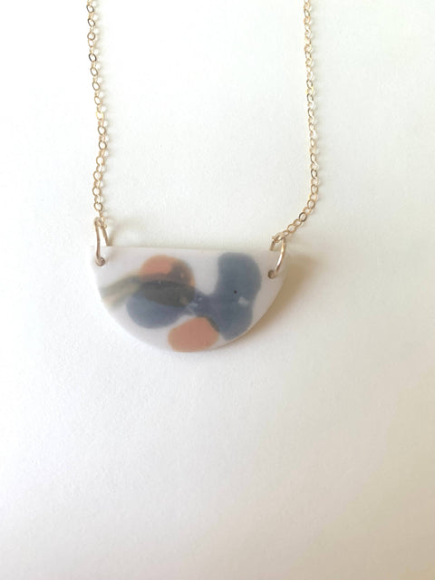 Half-moon droplet necklace: Aqua and rust