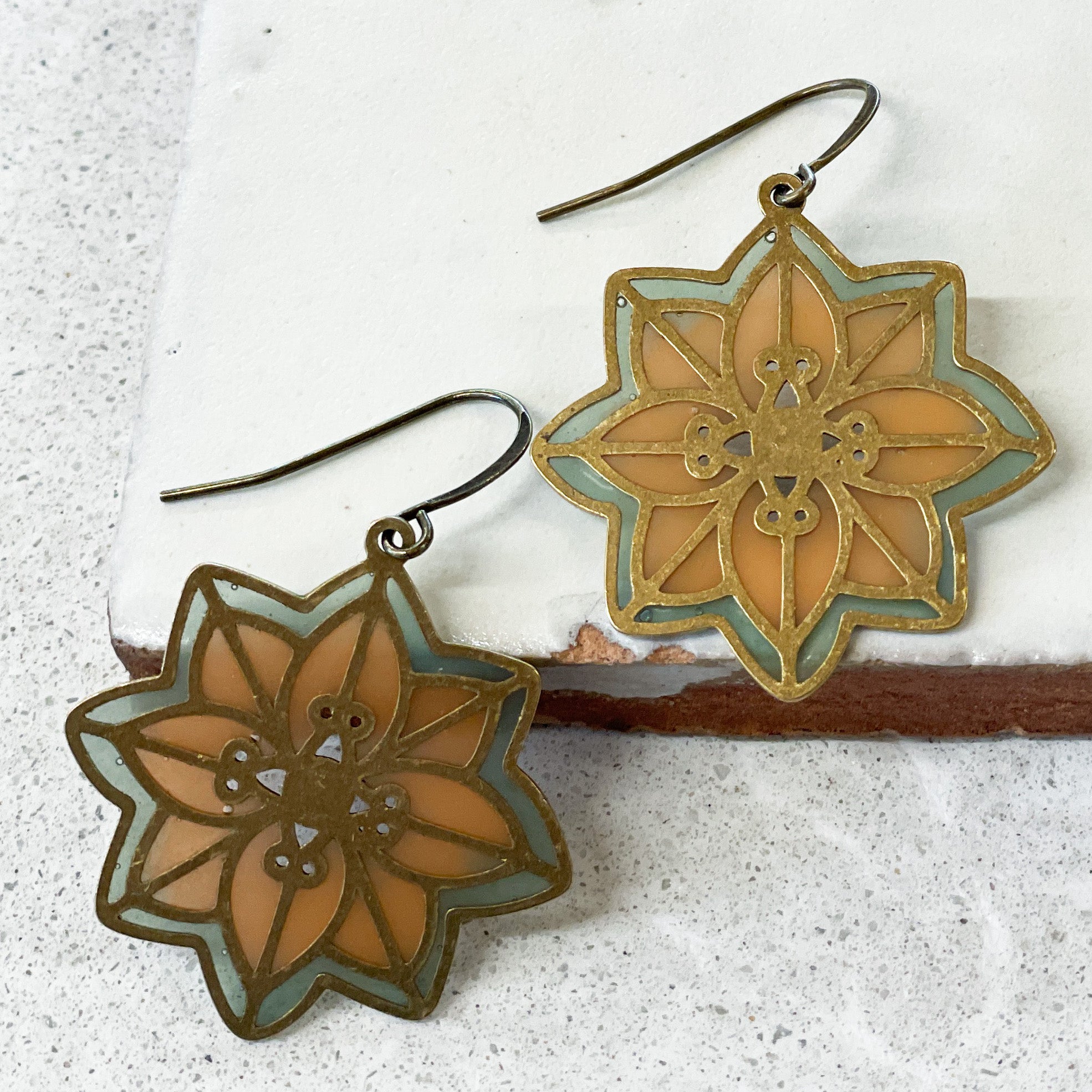 QUILTED STAR - stained glass resin earrings