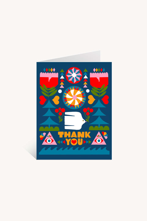 Folk Flowers Thank You Greeting Card