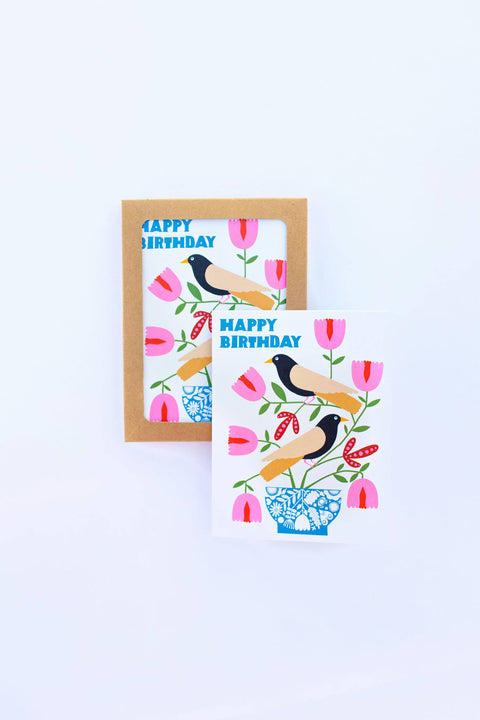Happy Birthday Nordic Birds Greeting Card