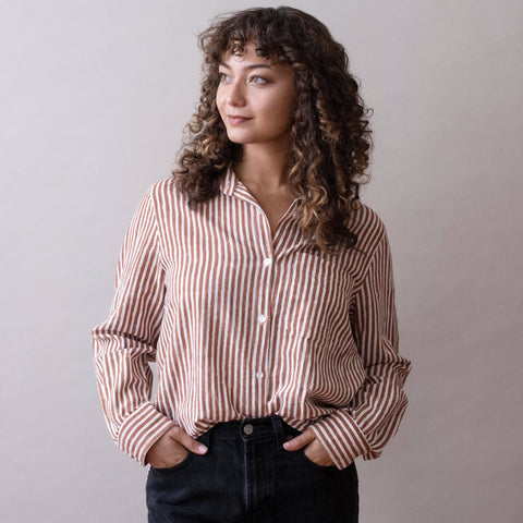 Pali Top- Stripes Chili in Cotton Linen