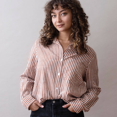 Pali Top- Stripes Chili in Cotton Linen