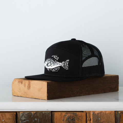 Youth Crappie Patch 7 Panel hat, Black mesh snapback