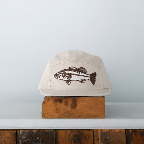 Bass Fish Patch 5 panel Hat, Khaki