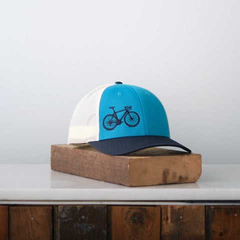 Road Bike Low Profile Trucker Cap, Navy Aqua