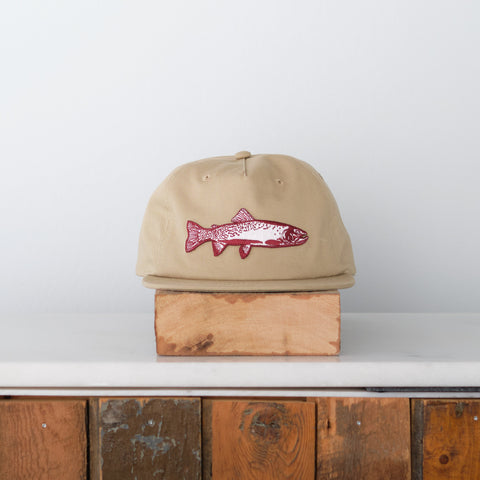 Trout Fish Patch Snap back, Khaki Cotton