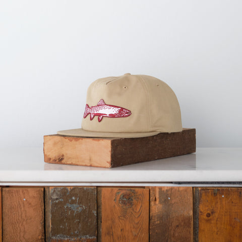 Trout Fish Patch Snap back, Khaki Cotton